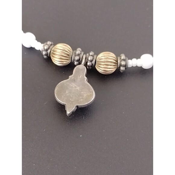 VTG Artisan 14" Chocker Sliver Beaded Necklace Oval Gemstone Moon Phase Luck - Picture 6 of 7